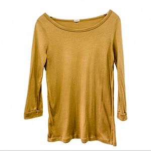 J Crew Mustard Ochre Basic Layering Tee 3/4 Slv M